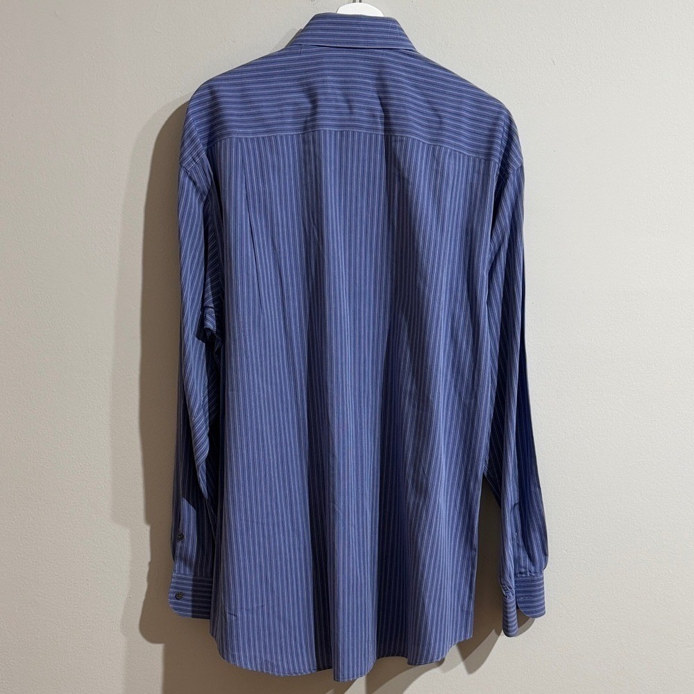 Ermenegildo Zegna Mens Blue White Striped Cotton Dress Shirt 16.5 42 Spain - Picture 4 of 14